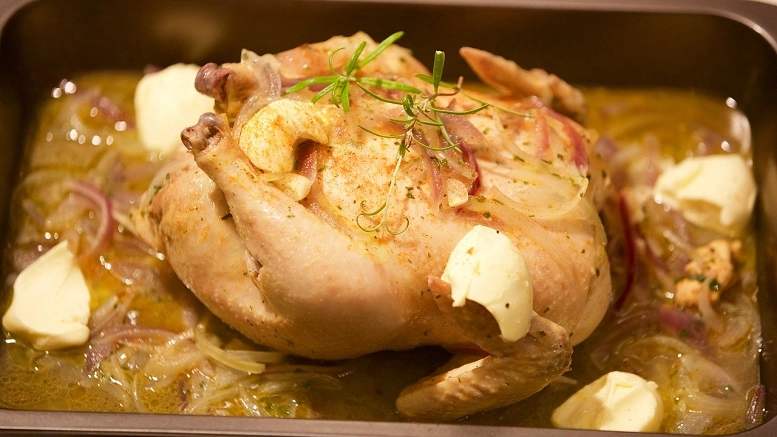 Qmee recipes – lemon roast chicken with chorizo stuffing