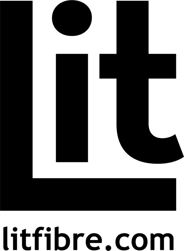 The logo for the company Lit Fibre.