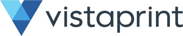 The logo for the company Vistaprint.