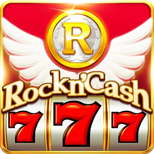The logo for the company Rock N' Cash Vegas Slot Casino.